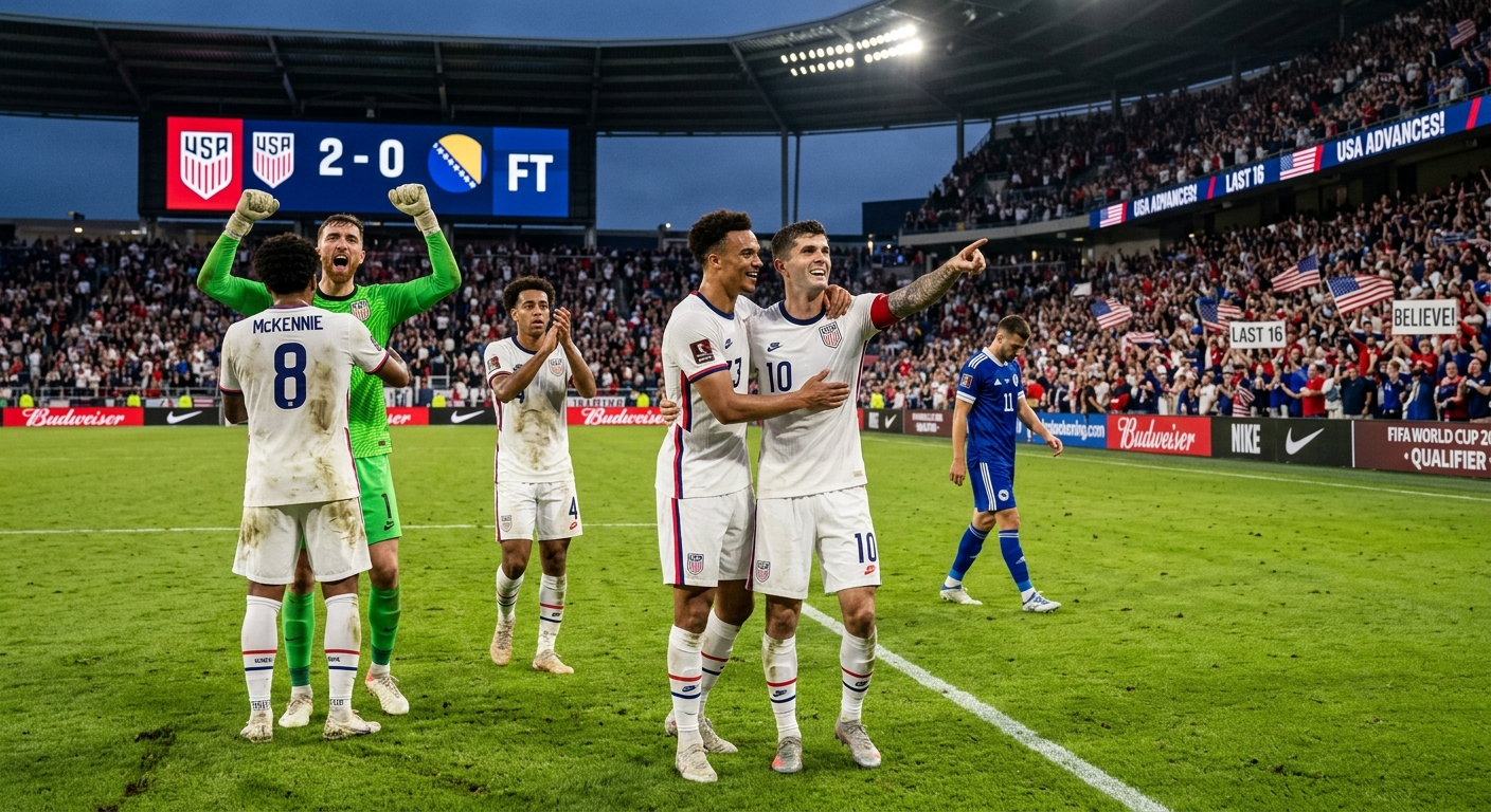 USA Overcomes Red Card to Defeat Bosnia and Herzegovina 2–0, Securing a Hard Fought Spot in the Major Tournament’s Last 16