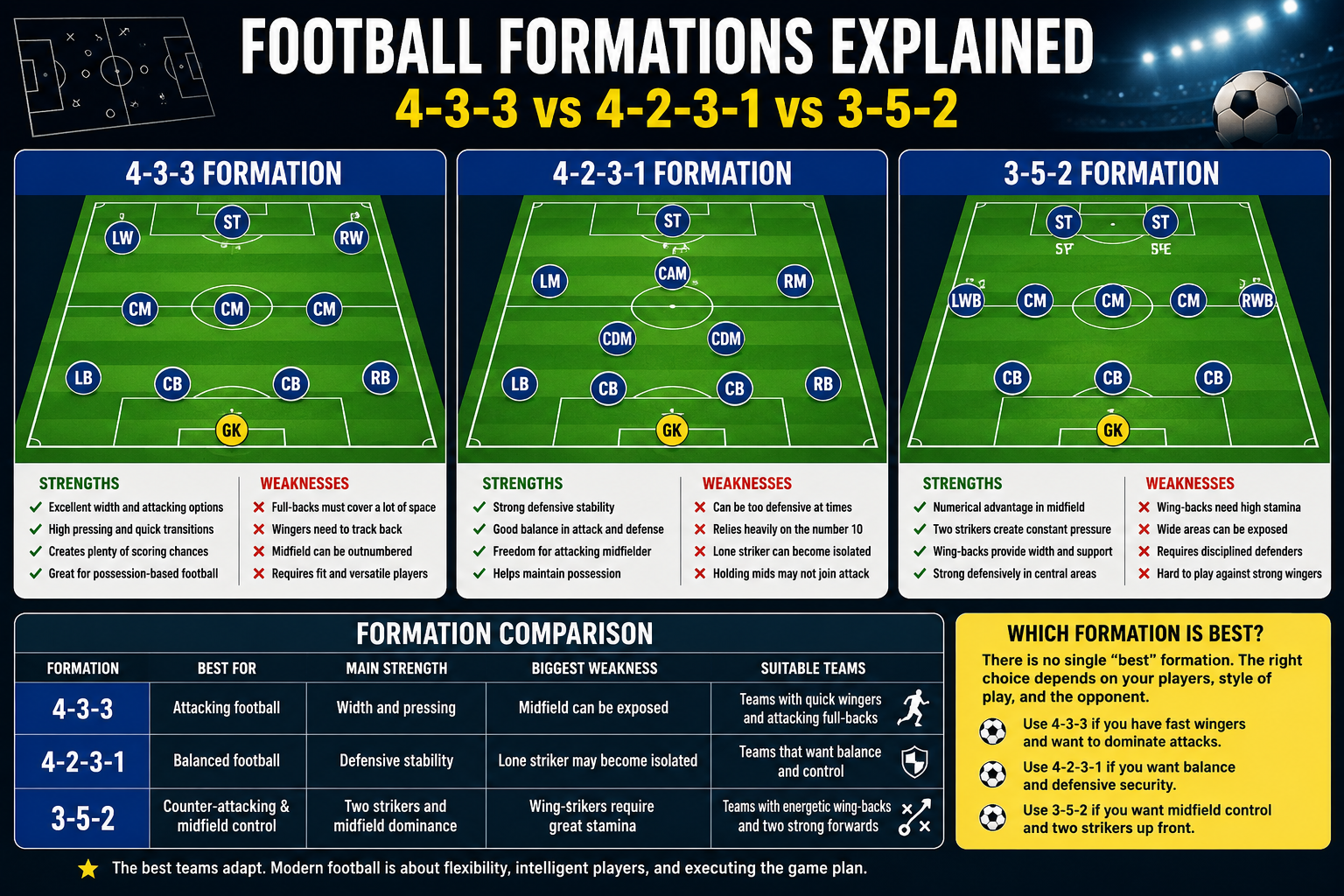 Football Formations Explained: 4-3-3 vs 4-2-3-1 vs 3-5-2 – Which System Works Best?